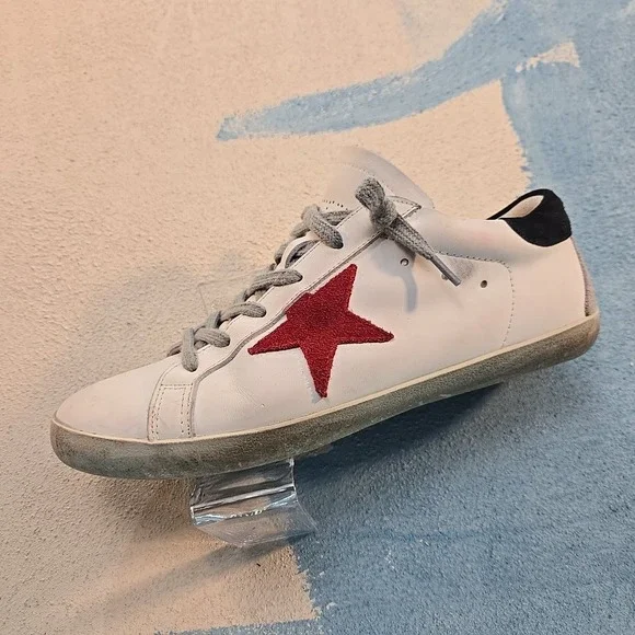 GOLDEN GOOSE Super Star Mens LEFT SHOE ONLY 44 White Red Leather Low Top Sneaker
